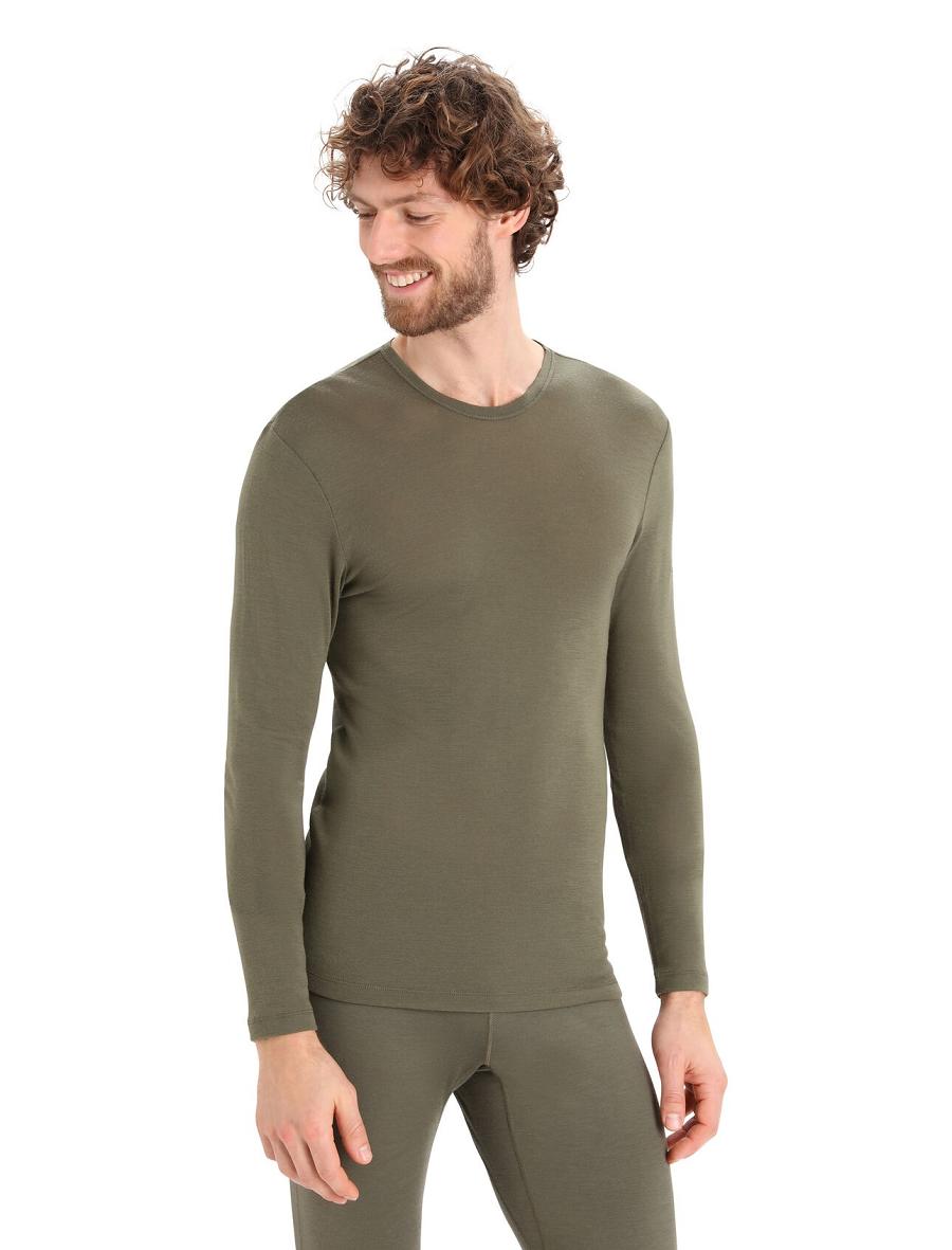 Icebreaker Merino 175 Everyday Long Sleeve Crewe Thermal Top Férfi Base Layers Olivazöld | HU 1374ZUTG